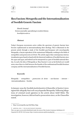 Ikea Fascism: Metapedia and the Internationalization of Swedish Generic Fascism