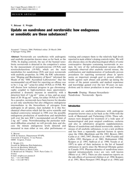 Update on Nandrolone and Norsteroids: How Endogenous Or Xenobiotic Are These Substances?