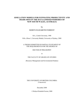 Simulation Models for Estimating Productivity and Trade-Offs in the Data-Limited Fisheries of New South Wales, Australia