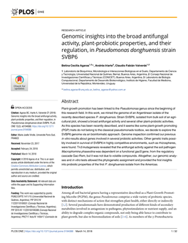 Genomic Insights Into the Broad Antifungal Activity, Plant-Probiotic Properties, and Their Regulation, in Pseudomonas Donghuensis Strain SVBP6
