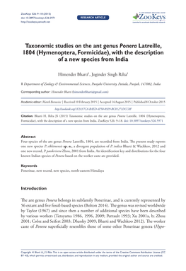 ﻿Taxonomic Studies on the Ant Genus Ponera