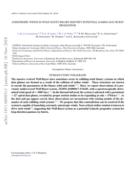 Anisotropic Winds in Wolf-Rayet Binary Identify Potential Gamma-Ray Burst