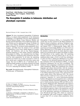 The Hemoglobin O Mutation in Indonesia: Distribution and Phenotypic Expression