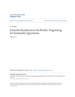 Negotiating for Sustainable Agreements William Ury