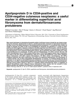 Apolipoprotein D in CD34-Positive and CD34-Negative