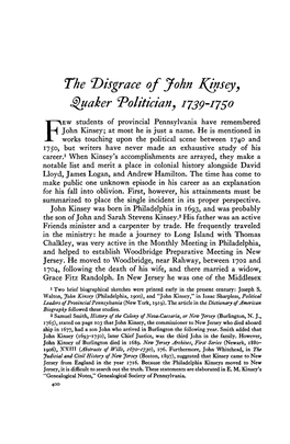 The ^Disgrace of John F^Insey, Quaker Politician, 1739-1750