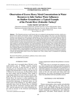 Observation of Excess Heavy Metal Concentrations in Water Resources