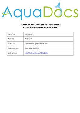 Report on the 2001 Stock Assessment of the River Darwen Catchment