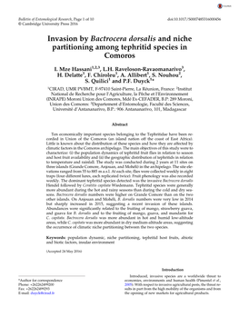 Bactrocera Dorsalis and Niche Partitioning Among Tephritid Species in Comoros