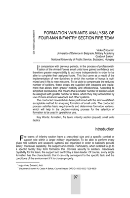 FORMATION VARIANTS ANALYSIS of FOUR-MAN INFANTRY SECTION FIRE TEAM Delo1808097 J