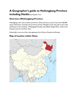 A Geographer's Guide to Heilongjiang Province Including Harbin By