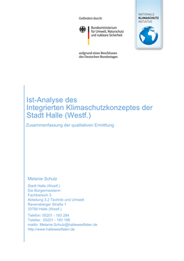 Ist-Analyse Des Integrierten Klimaschutzkonzeptes Der Stadt Halle (Westf.) Zusammenfassung Der Qualitativen Ermittlung