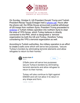 On Sunday, October 6, US President Donald Trump and Turkish President Recep Tayyip Erdoğan Held a Phone Call