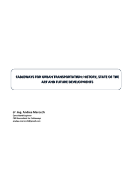 Cableways for Urban Transportation: History, State of the Art and Future Developments