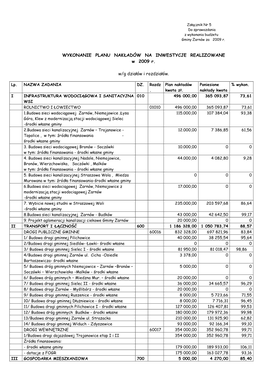 WYKONANIE PLANU NAKŁADÓW NA INWESTYCJE REALIZOWANE W 2009 R. W/G Działów I Rozdziałów