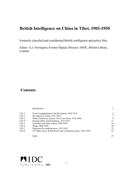 British Intelligence on China in Tibet, 1903-1950