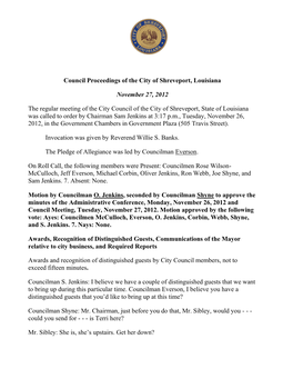 Council Proceedings of the City of Shreveport, Louisiana November