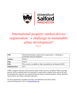 International Property Marketdriven Regeneration : a Challenge To