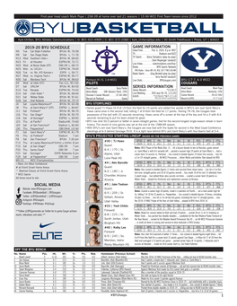 2019-20 Byu Schedule Social Media 1 Game Information Series Information