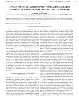 A New Species of Atrytonopsis from Jalisco, Mexico (Lepidoptera, Hesperiidae, Hesperiinae, Hesperiini)