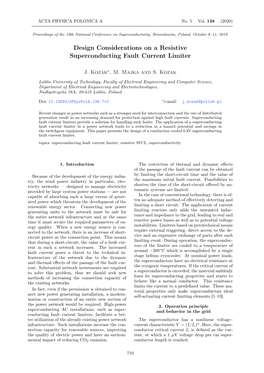 Design Considerations on a Resistive Superconducting Fault Current Limiter