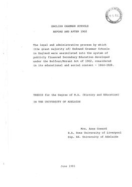 English Grammar Schools Before and After 1902