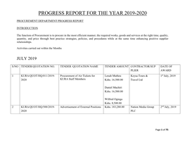 Progress Report for the Year 2019-2020