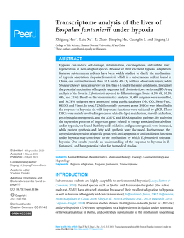 Transcriptome Analysis of the Liver of Eospalax Fontanierii Under Hypoxia