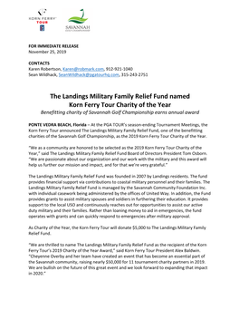 November 2019 the Landings Military Family Relief Fund Named Korn