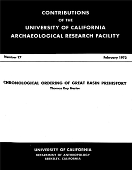 CHRONOLOGICAL ORDERING of GREAT BASIN PREHISTORY Thomas Roy Hester
