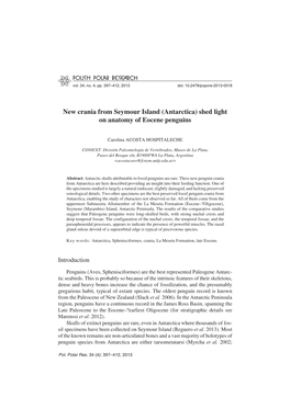 New Crania from Seymour Island (Antarctica) Shed Light on Anatomy of Eocene Penguins