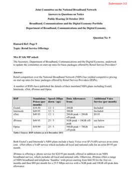 Joint Committee on the National Broadband Network Answers To