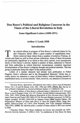 Don Bosco's Political and Religious Concerns in the Times of the Liberal Revolution in Italy