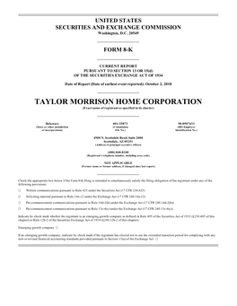 TAYLOR MORRISON HOME CORPORATION (Exact Name of Registrant As Specified in Its Charter)