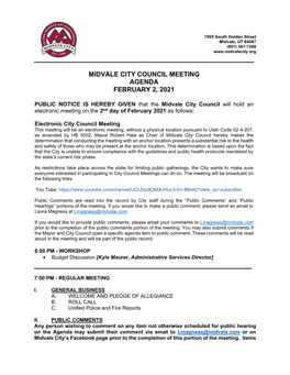 Midvale City Council Meeting Agenda February 2, 2021