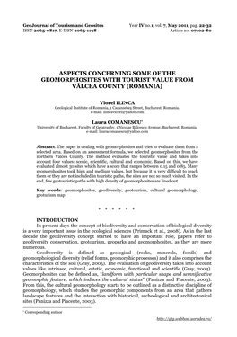 Aspects Concerning Some of the Geomorphosites with Tourist Value from Vâlcea County (Romania)