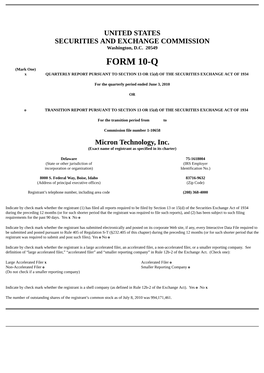 FORM 10-Q (Mark One) X QUARTERLY REPORT PURSUANT to SECTION 13 OR 15(D) of the SECURITIES EXCHANGE ACT of 1934