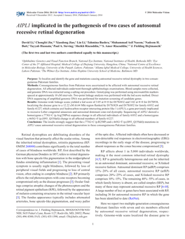 AIPL1 Implicated in the Pathogenesis of Two Cases of Autosomal Recessive Retinal Degeneration