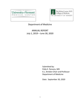 Department of Medicine ANNUAL REPORT July 1, 2019 – June 30, 2020