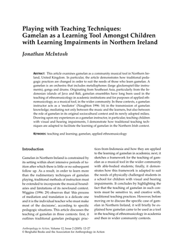 Playing with Teaching Techniques: Gamelan As a Learning Tool Amongst Children with Learning Impairments in Northern Ireland