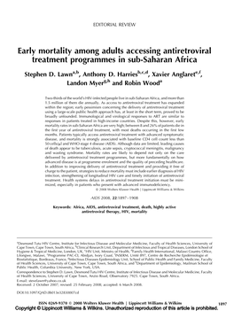 Early Mortality Among Adults Accessing Antiretroviral Treatment Programmes in Sub-Saharan Africa