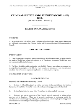 Criminal Justice and Licensing (Scotland) Bill As Amended at Stage 2 (SP Bill 24A)