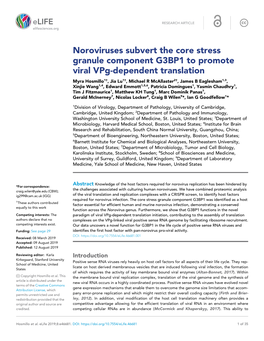 Noroviruses Subvert the Core Stress Granule Component G3BP1 to Promote Viral Vpg-Dependent Translation