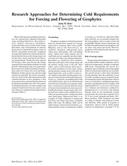 Research Approaches for Determining Cold Requirements for Forcing and Flowering of Geophytes John M