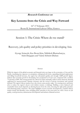 Recovery, Job Quality and Policy Priorities in Developing Asia