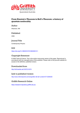 From Einstein's Theorem to Bell's Theorem: a History of Quantum Nonlocality