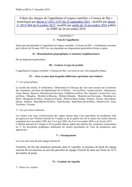 Cahier Des Charges De L'appellation D'origine Contrôlée Coteaux De