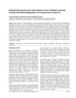 Hydnophytum Formicarum Jack Ethanol Extract Modulates Quorum Sensing-Controlled Pathogenicity in Pseudomonas Aeruginosa