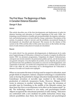 The First Wave: the Beginnings of Radio in Canadian Distance Education George H