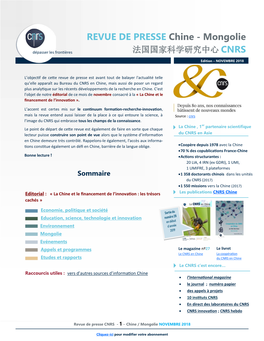 REVUE DE PRESSE Chine - Mongolie